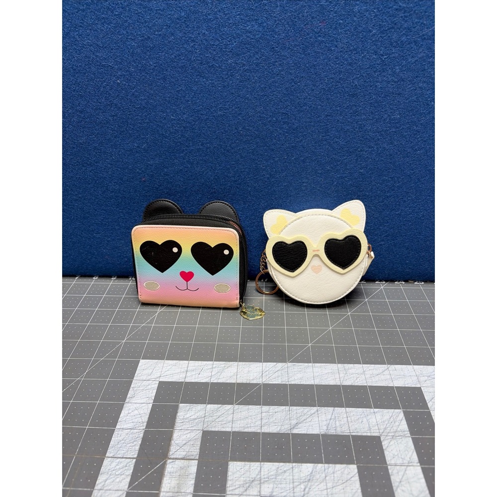 Luv Betsey Lauren Conrad Cat Wallet Coin Purse Set Rainbow White Heart Sunglass